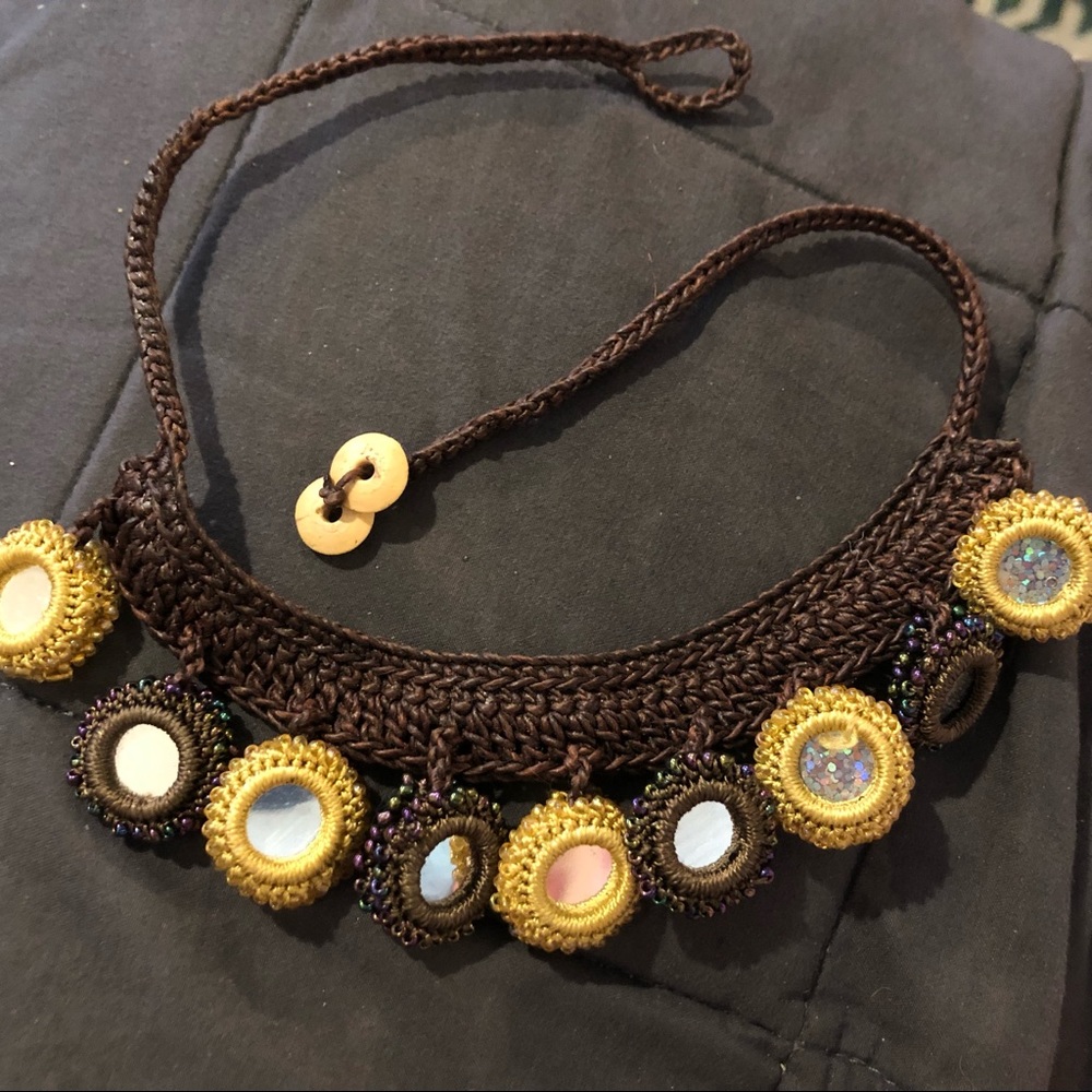 Vintage Macrame mirror Indian necklace